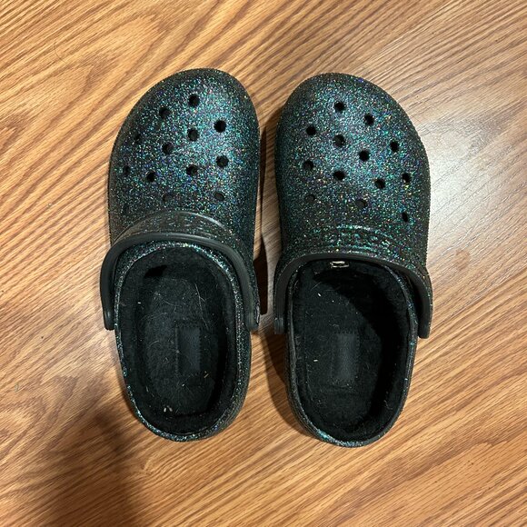 Crocs Starry Skies Glitter Classic Lined Clog Fuzzy Slippers - Womens 7, Men 5 - Picture 1 of 4